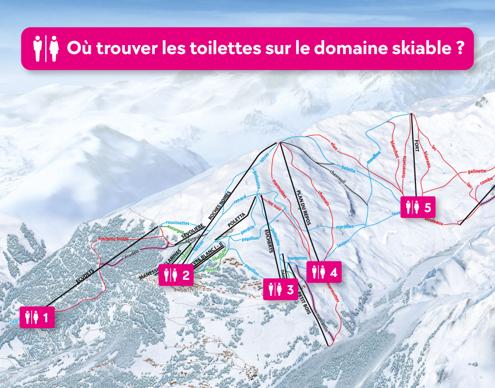 Carte des toilettes sur le domaine skiable de La Rosière